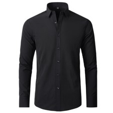 Men's Dress Shirts Formal Business Long Sleeves Slim Fit Elastic Casual Shirts