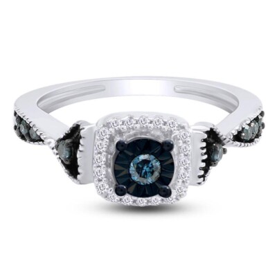 1/20 Ct Round Cut Blue & Natural Diamond Promise Sterling Silver