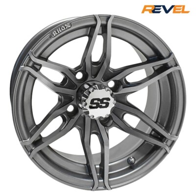 Set of 4, RHOX RX377 12'' Gun Metal Gray Golf Cart Wheels, 12x7, ET -25