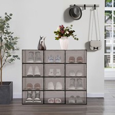 12PCS Shoe Storage Box Organizer Stackable Sneaker Display Case Container NEW