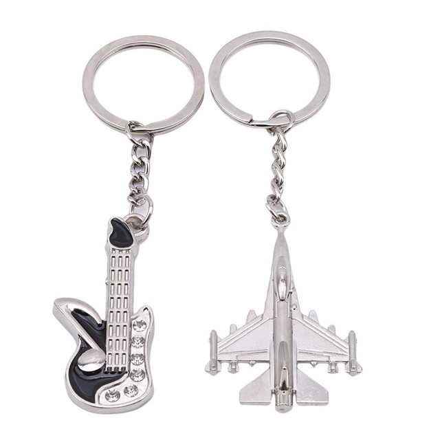 Metal Key Ring Jet Fighter Military Aircraft Guitar Pendant Keychain