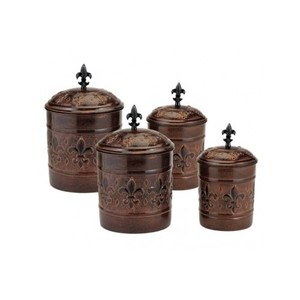 Kitchen Canister Set Damask Metal Storage Decor Fleur De Lis Home