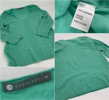 In Cashmere V Neck Sweater XS Women Teal Green 100% Cashmere Mint YGI K2-251