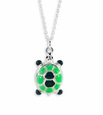 New 925 Sterling Silver Green Turtle Pendant Necklace S-480grn