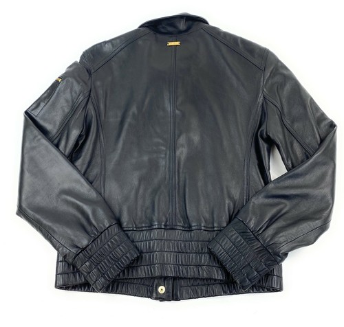 St. John Coat Collection by Marie Gray Gold Black Leather Bomber Jacket Sz XS - Picture 10 of 11
