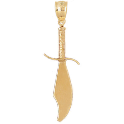 New 14k Yellow Gold 3D Sword Dagger Pendant
