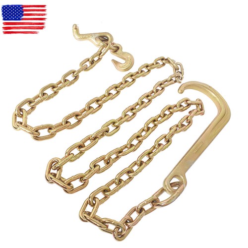 Wrecker 5/16 x 8 FT G70 Tow Chain 15" J Hook Mini J Grab Hook Welded Towing - Picture 5 of 11