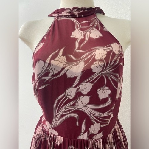 Fame & Partners Zora Red Halter Pleated Floral Midi Dress Size 2 - Picture 5 of 12