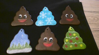 Handpainted Ceramic Ornament - Christmas Poop With Bonus Painting on Reverse