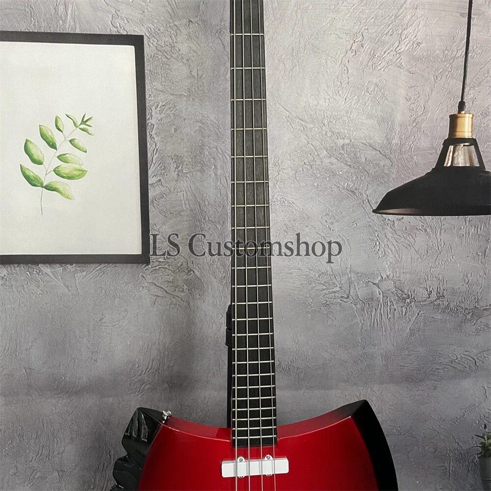 Axe Shape Electric Bass Guitar Marceline 4 String Red Double Edged Axe Bass - Image 4 of 4