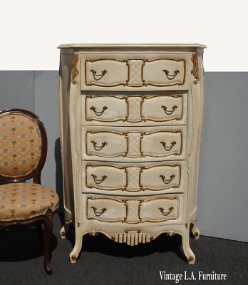 Vintage French Country Off White Tallboy Dresser with Gold Trim Chest of Drawers | eBay Vintage French Country Off White Tallboy Dresser with Gold Trim Chest of Drawers | eBay