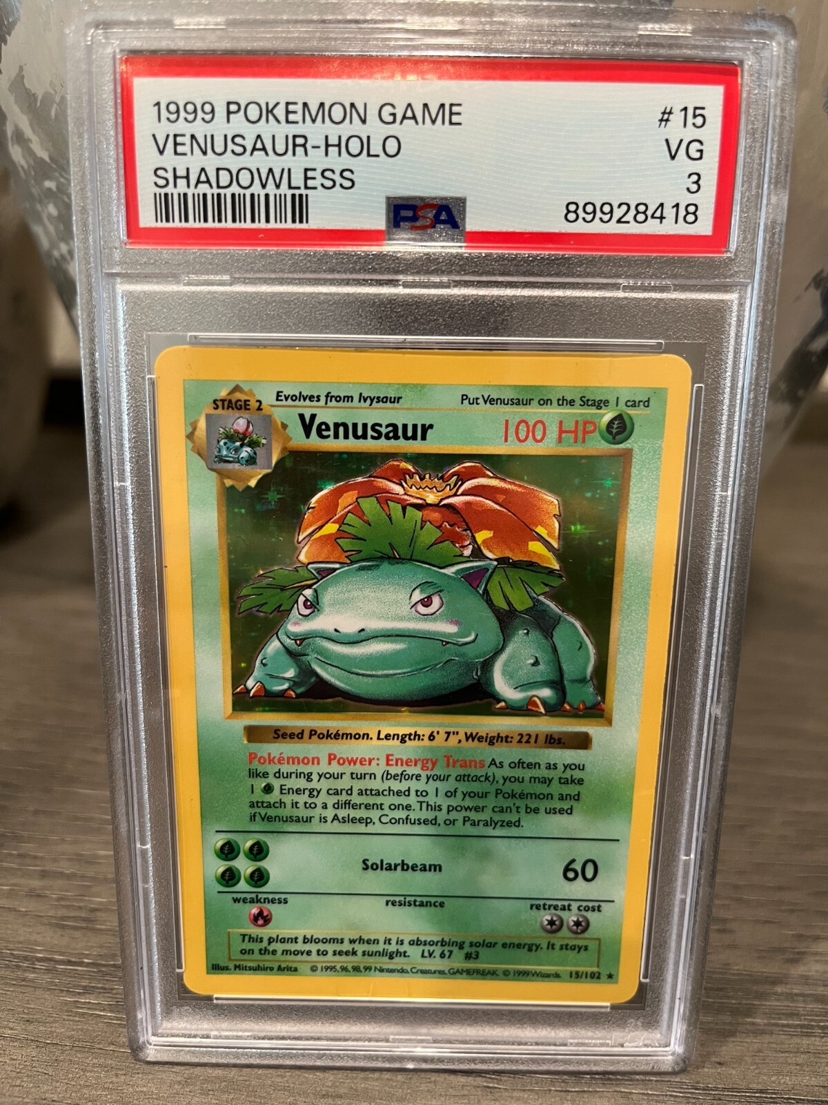 1999 Pokemon Game  Venusaur 015/102 Base Set (Shadowless) Holo VG PSA 3