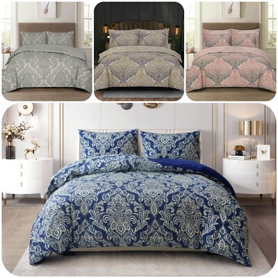 Bettbezüge Luxus 3 Stück bedruckt Bettdecke Quiltbezug Bettwäsche Set in allen Größen