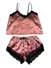 Shien Purple Satin Cami Lace Trim PJ set Women's Size Large
