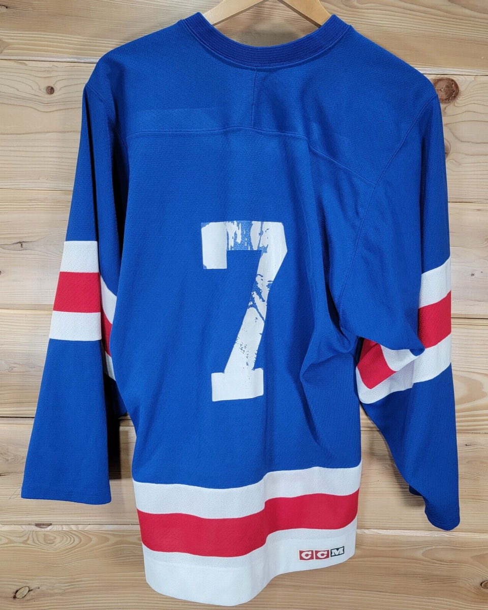 CCM Blue Blank Hockey Jersey Men's Size Small #7 Distressed CCM Blue Blank Hockey Jersey Men's Size Small #7 Distressed