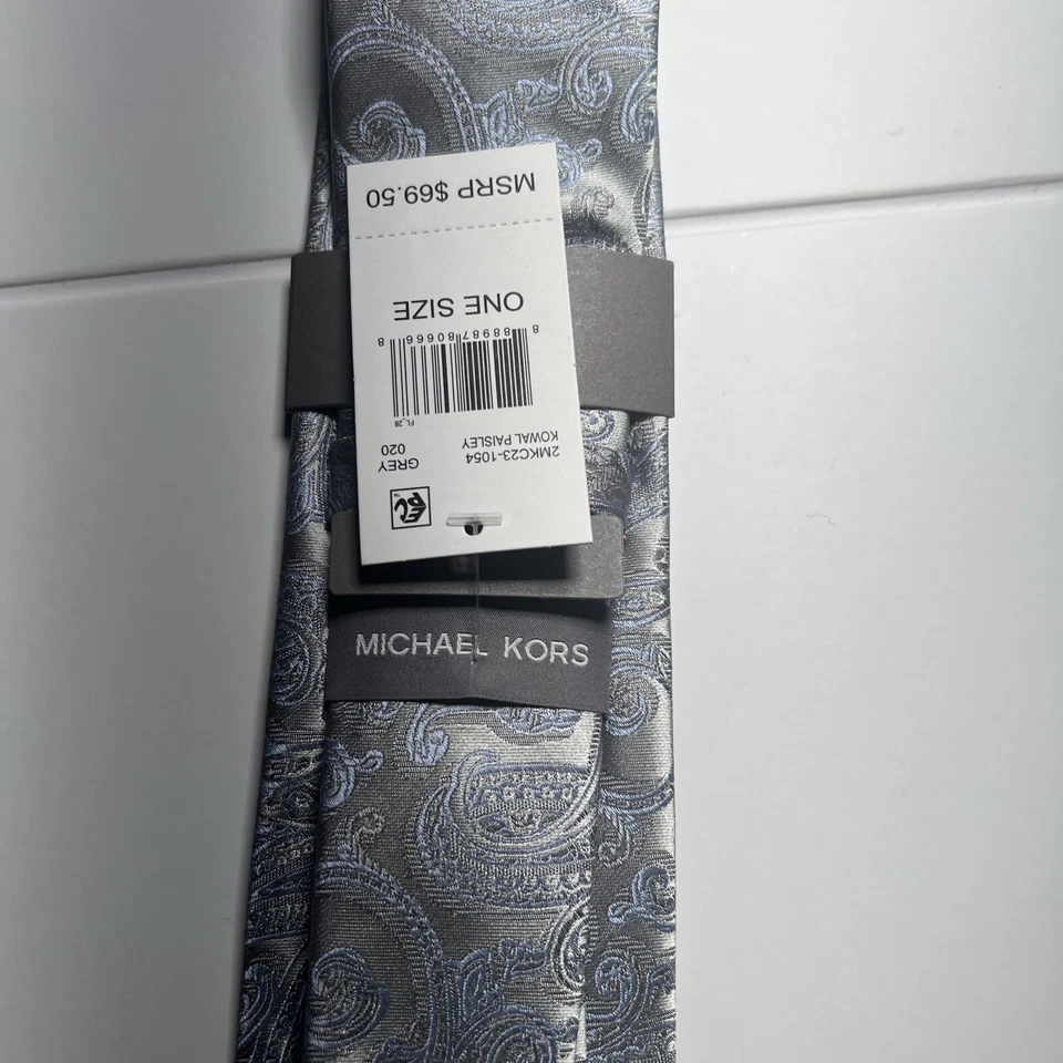 Corbata Michael Kors Cuello Gris Kowal Paisley Mezcla Seda Precio de venta sugerido por el fabricante 69,50 USD Nueva con etiquetas Foto 3 de 4