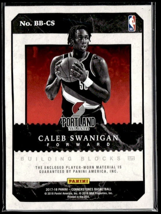 L20,918 -  2017-18 Panini Cornerstones Building Blocks Relic #15 Caleb Swanigan - Image 2 of 2