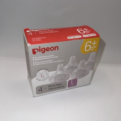 Pigeon Silicone Nipple (L) with Latch-On Line,  6Months+, 4ps, Natural Feel