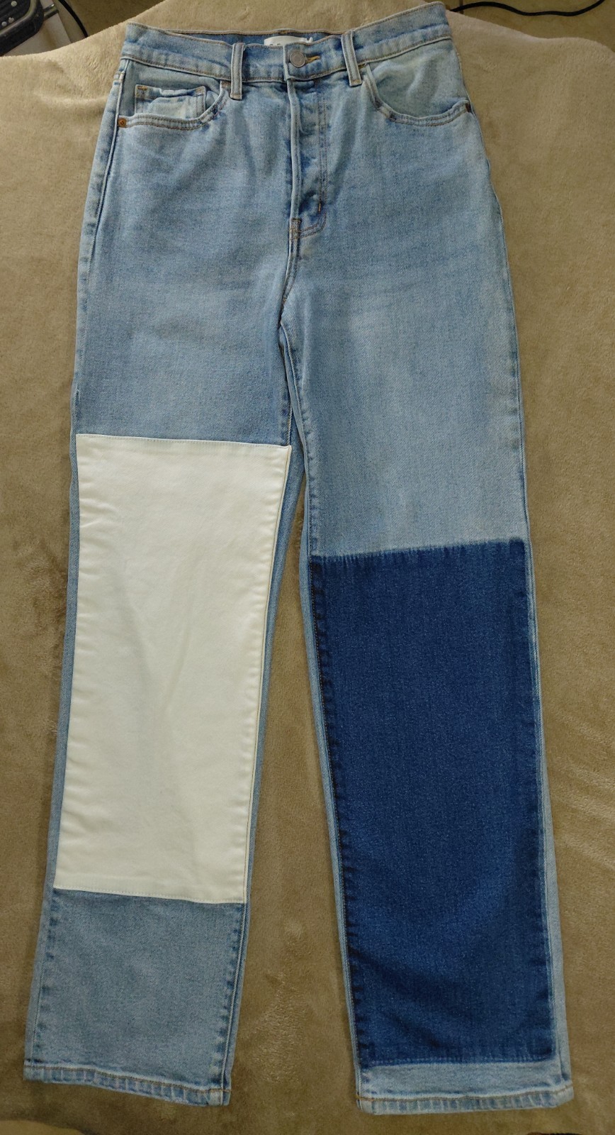 Cello Patchwork Two Tone Button Fly straight Leg … - image 2