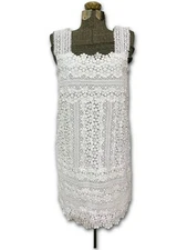 NWT Cluny Crochet Lace Mini Shift Dress White  Floral Quiet Luxury Size 6 $348