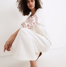 Madewell Linen Embroidered- Sleeve Popover Midi Dress Size M. Adorable!!!