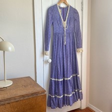 Gunne Sax 1970s Calico Corset Maxi by Jessica McClintock Bicentennial Collection