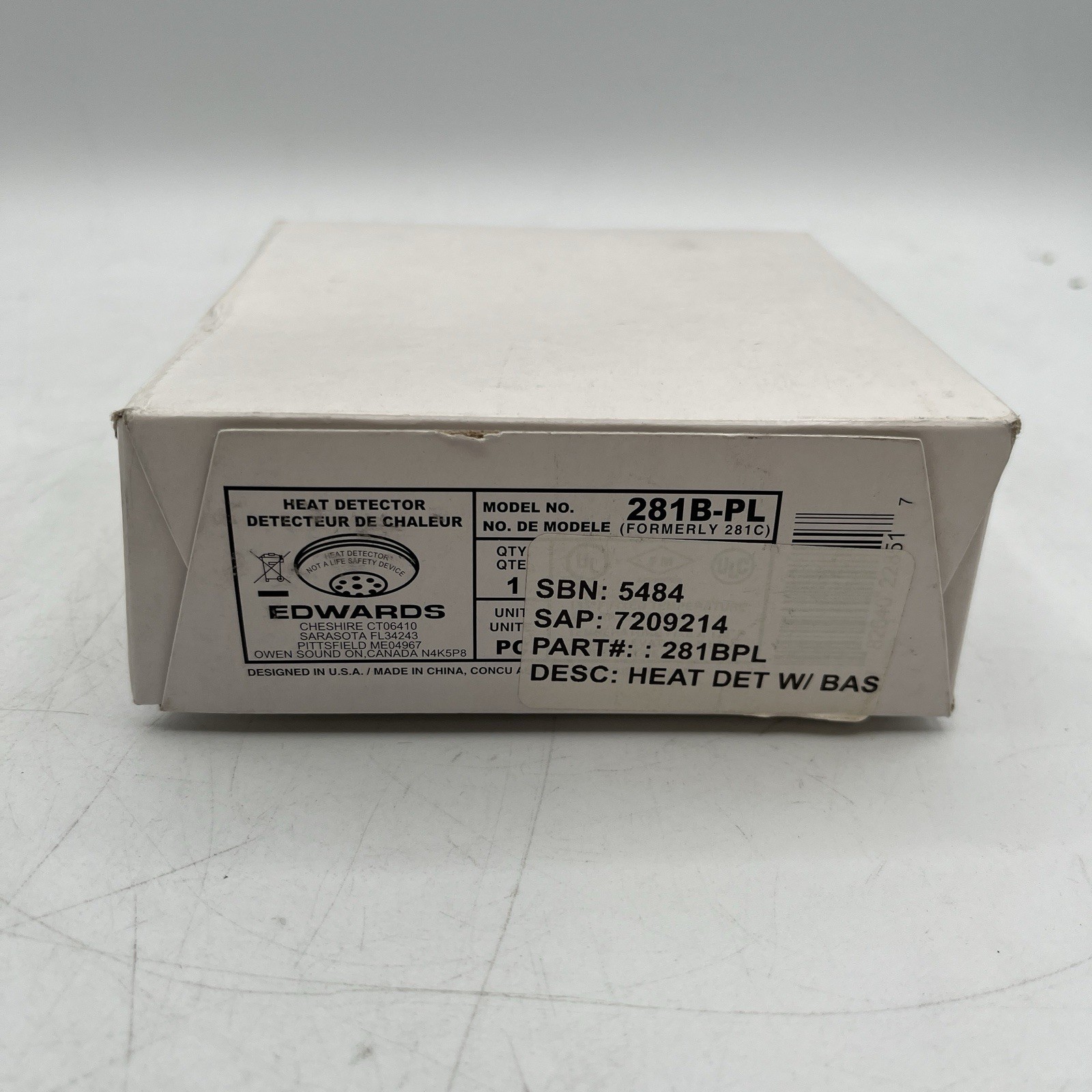 NEW!! Edwards Signaling Heat Detector Fixed Temperature 135 Degrees - 281B-PL