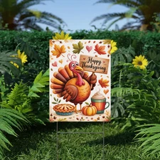 Bring festive autumn spirit to your home with this Happy Thanksgiving Yard Sign.