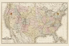 United States of America 1867 Antique Style Map Travel World Map with Cities in 