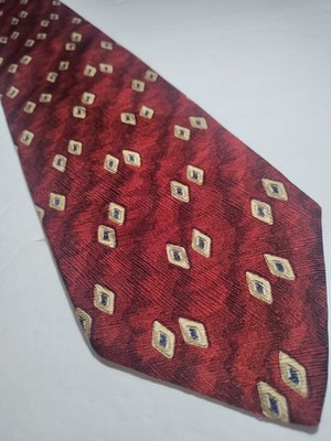 Robert Talbott Studio Red, Blue, Tan Diamond Geometric Pattern Made In USA