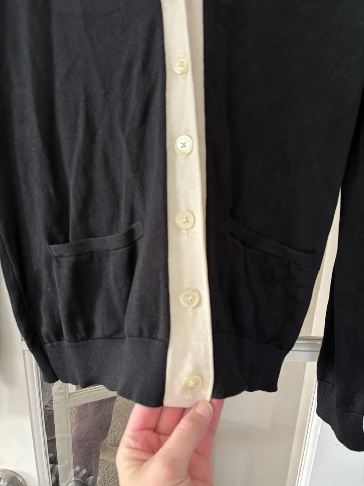 Cárdigan de seda Ralph Lauren para mujer M mediano negro blanco Resort Preppy Foto 4 de 4