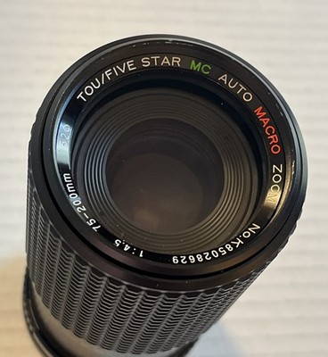 Tou/Five Star MC Auto Macro Zoom 1.4.5 75-200mm Camera Lens- Excellent Condition