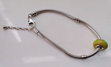 925 Sterling Silver bracelet + green Chamilia charm bead 19 cm with extender