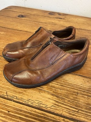 Thom McAn Brown Leather Zip Comfort Shoes Women 8.5W Wide Walking Loafers