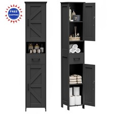 Bathroom Storage Cabinet 67 H Adjustable Shelves 2 Barn Doors 1 Drawer Black