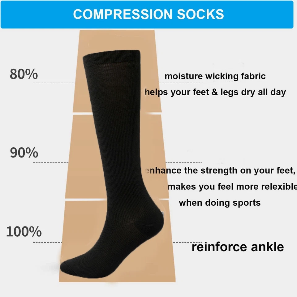 6 pares de calcetines de compresión para mujer hombre 15-20 mmHg es el mejor para atletismo correr Foto 4 de 4