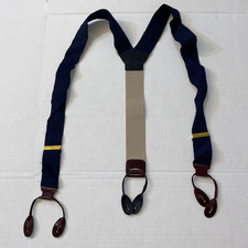 Torino Mens Suspenders Braces Blue Textured Silk Leather Button Straps Accessory