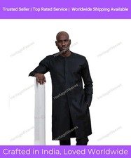 Black Mens Art Cotton Wedding Kurta Fancy Dress Traditional Kurta