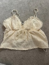 Women's Cream Solid Ruffle Strap Camisole Cami Top, Regular Size 6