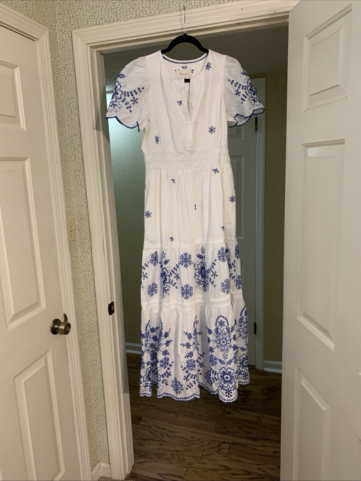 Anthropologie The Somerset Maxi Dress: Blue And White Eyelet Edition Size Small