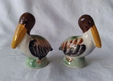 Vintage Brown Pelican Salt Pepper Shaker Set Japan Cork Stoppers Beach Sea Birds
