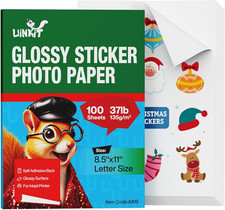 100 Sheets Printable Glossy Sticker Photo Paper 8.5X11 Full Sheet Inkjet Self Ad