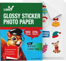 100 Sheets Printable Glossy Sticker Photo Paper 8.5X11 Full Sheet Inkjet Self Ad