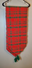 Vintage Red Green Plaid Christmas Table Runner w/ Tassels Gold Thread 68  Long