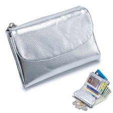 Unisex Pebble Leather Wallet, Short Genuine Leather Purse for Coins and Cards