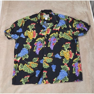 Vintage Paradise Found Shirt Men Large Black Short Sleeve Grape Cluster rayon