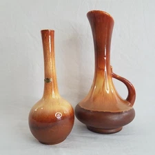 Vintage Royal Haeger Pottery Set Cream Browns 12.5" Ewer Pitcher 10.25" Bud Vase