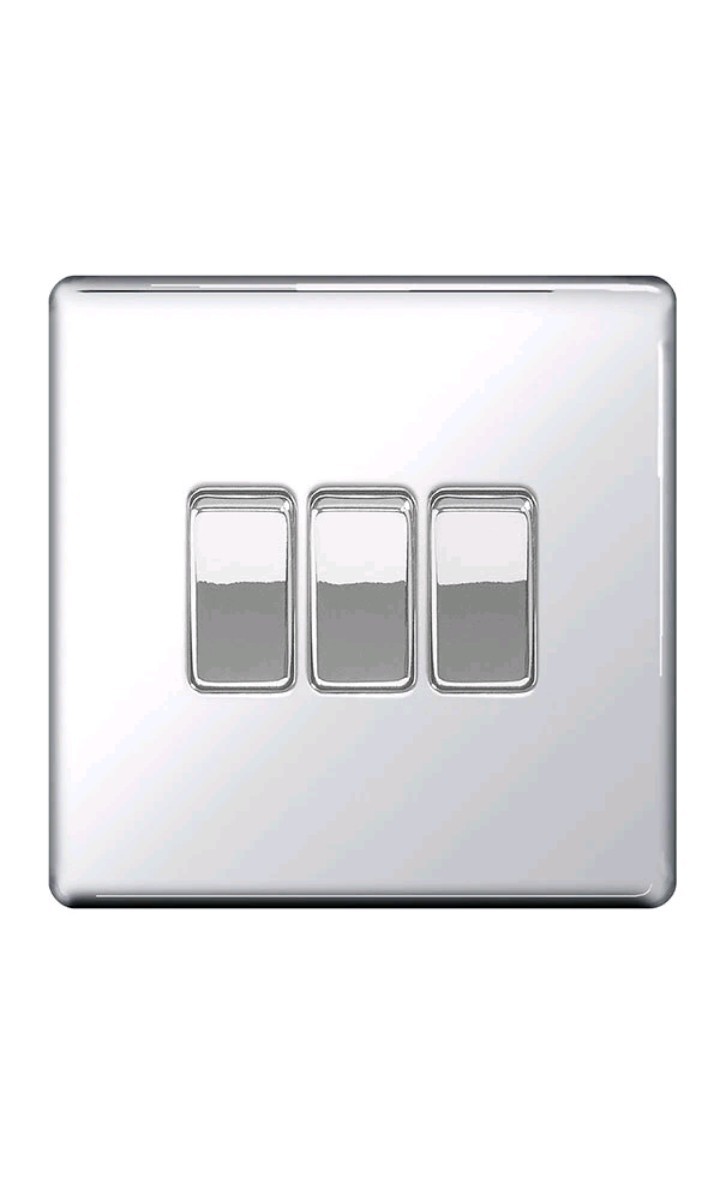 3×BG FPC43 Nexus Screwless FlatPlate Triple Light Switch, 20A 16AX, 2 Way.