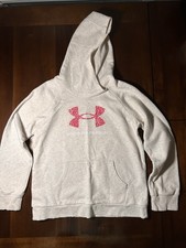 Under Armour Youth Girls Hoodie LG Beige Pink Logo Pullover Sweatshirt Loose Fit