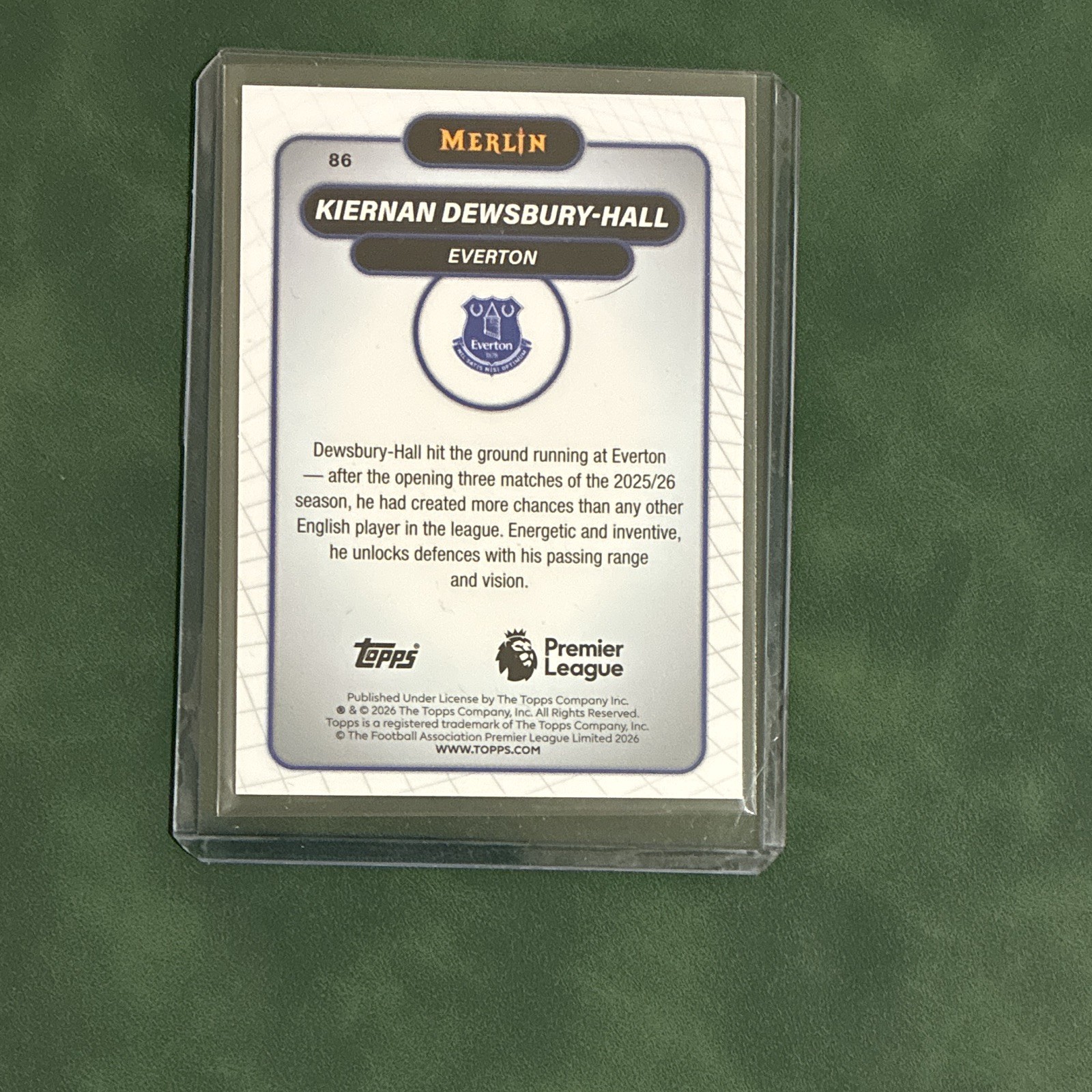 KIERNAN DEWSBURY-HALL 2025-26 TOPPS MERLIN GREEN MOJO #/99 #86 EVERTON  view 2